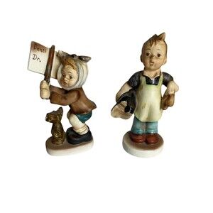 2 Lefton American Children Porcelain Figures Shoe Maker and Toothache Vintage